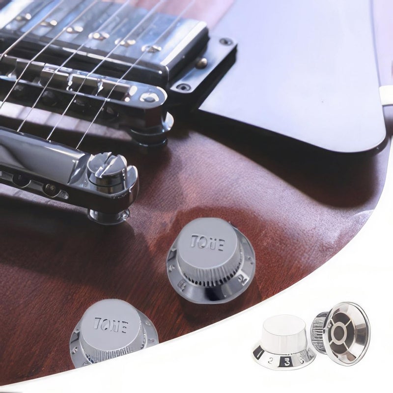JIUWU 3 Pcs Chrome Guitar Volume/Tone Control Knobs with Toggle-Switch Tip Cap - Image 4